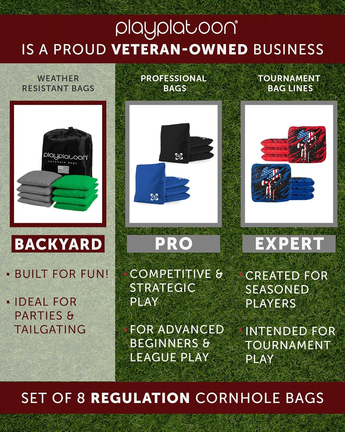 Premium Weather Resistant Duckcloth Cornhole Bags - Set of 8 Bean Bags for Corn Hole Game - Regulation Size & Weight